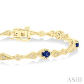4X3 MM Oval Cut Sapphire 1/10 Ctw and Round Cut Diamond Precious Bracelet in 10K Yellow Gold